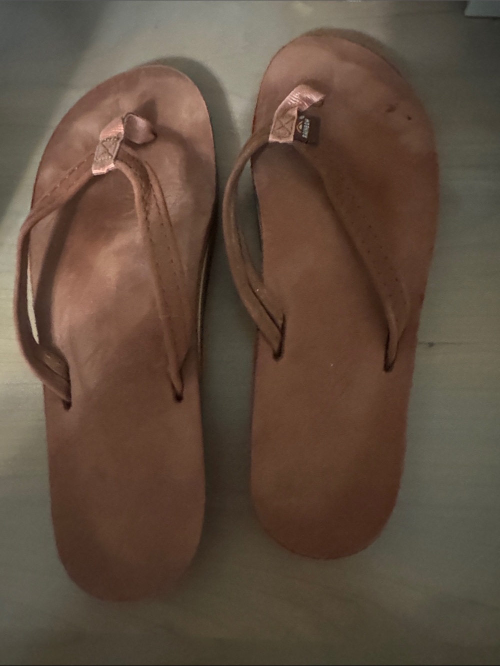 Rainbow Double Layer Arch  support Leather Thong Sandals in cognac